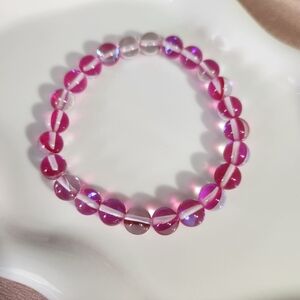 Handmade Stretchy  Beaded Pink Aura Quartz Bracelet
